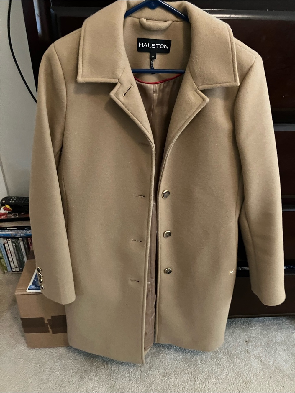Halston Heritage Camel Wool-Blend Pea Coat XS runs large